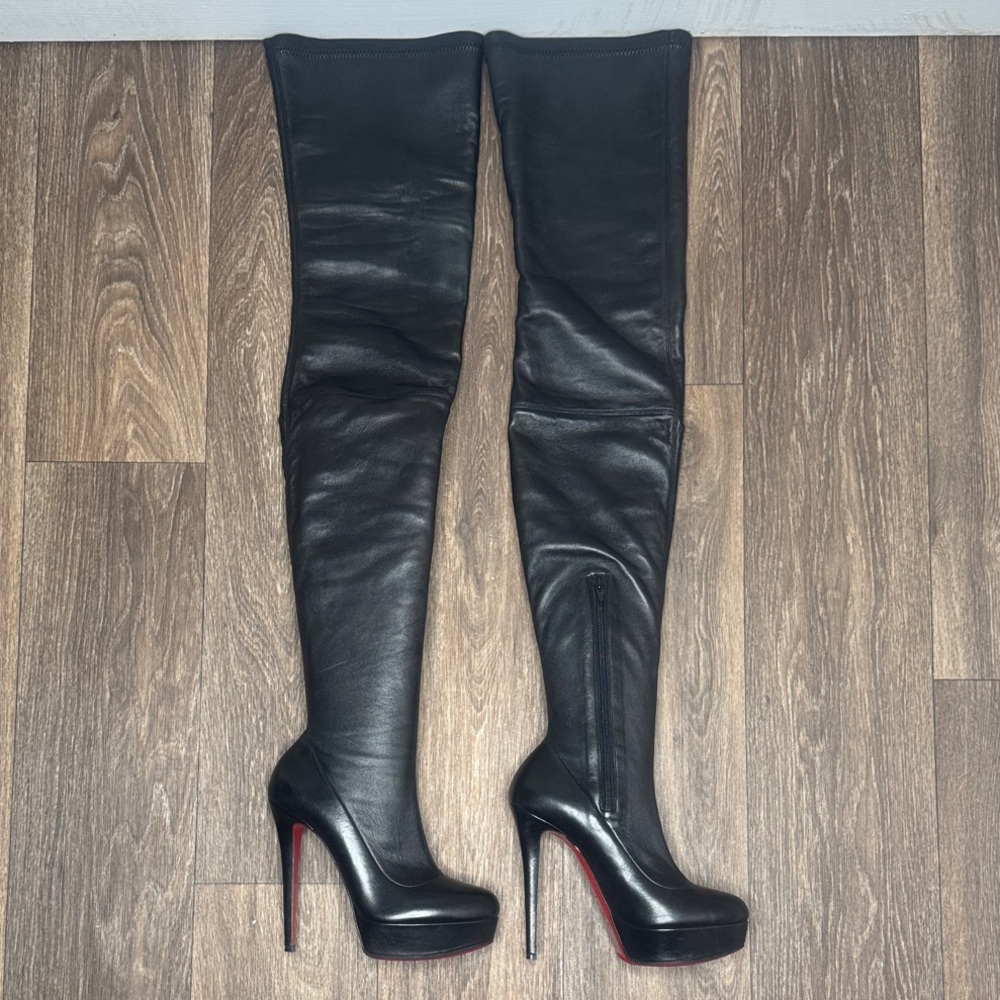 Christian Louboutin Monicarina Black Leather Over the Knee Boots Women’s 38.5